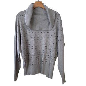Vila Milano Petite Sweater PXL Metallic Gray Cowl Neck Studded Long Sleeve